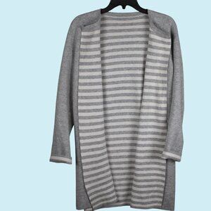 EILEEN FISHER Reversible Cashmere Cardigan Size Medium Gray White Stripe Cozy